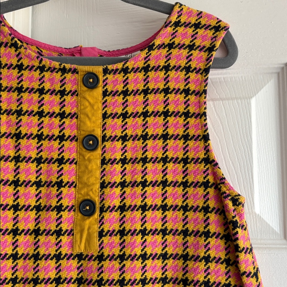 Mini Boden Pink and Yellow Houndstooth Checkered Overall Dress